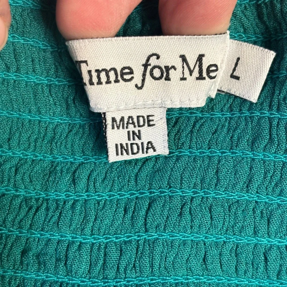 Time for Me Womens Teal Green Embroidered Wide Leg Boho Smocked Pants Large - Picture 7 of 12